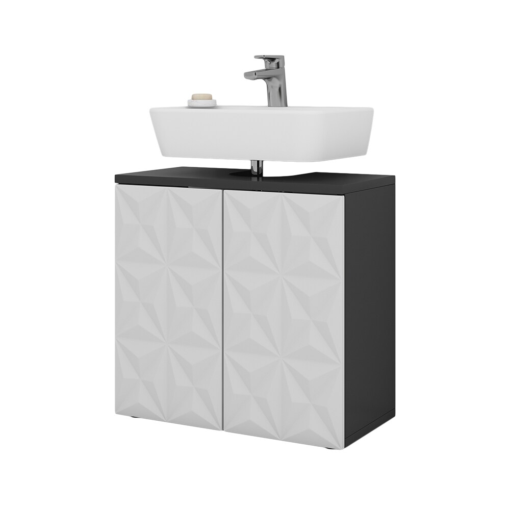 Vicco Waschtischunterschrank Waschbeckenunterschrank Edge Schwarz Weiß modern 60x57 cm Badezimmer Schrank Badschrank Badkommode Badmöbel 2 Türen