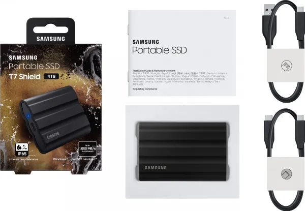 Samsung T7 Shield MU-PE4T0S - SSD - krypteret - 4 TB - ekstern (bærbar) - USB 3.2 Gen 2 (USB-C stikforbindelse) - 256-bit AES - sort