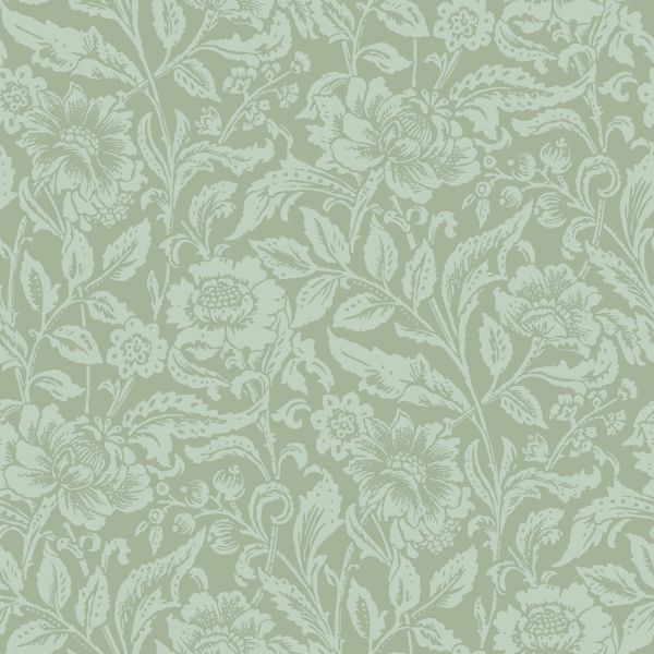 Estahome Vintage Bloemen Behang IV - 0,53 x 10,05 m - Donkerblauw / Vergrijsd Groen