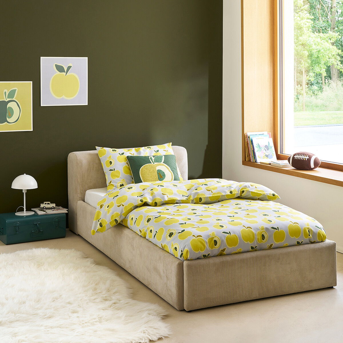 LA REDOUTE INTERIEURS<br>Conjunto de cama 50% algodão reciclado, fronha retangular. Estampa de maçã.