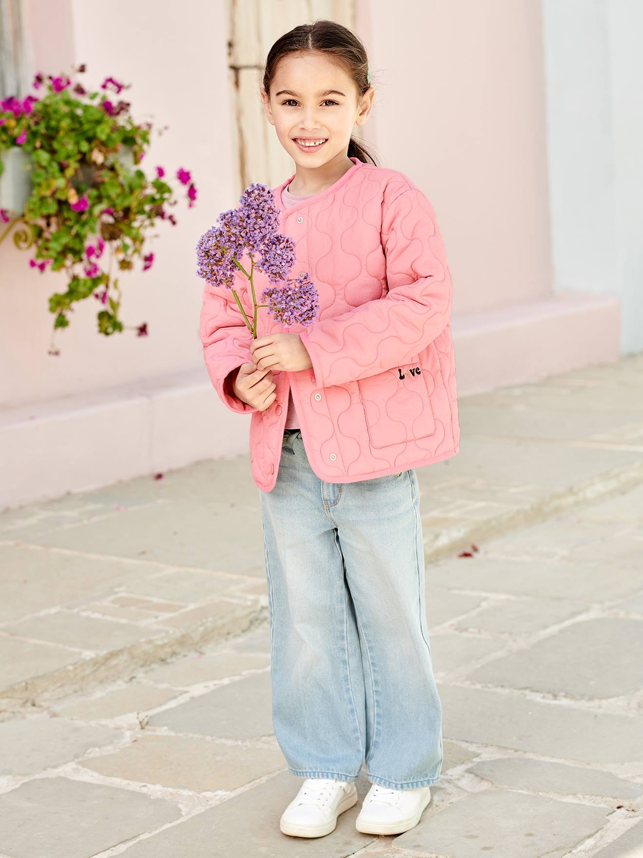 Jaqueta rosa acolchoada para meninas