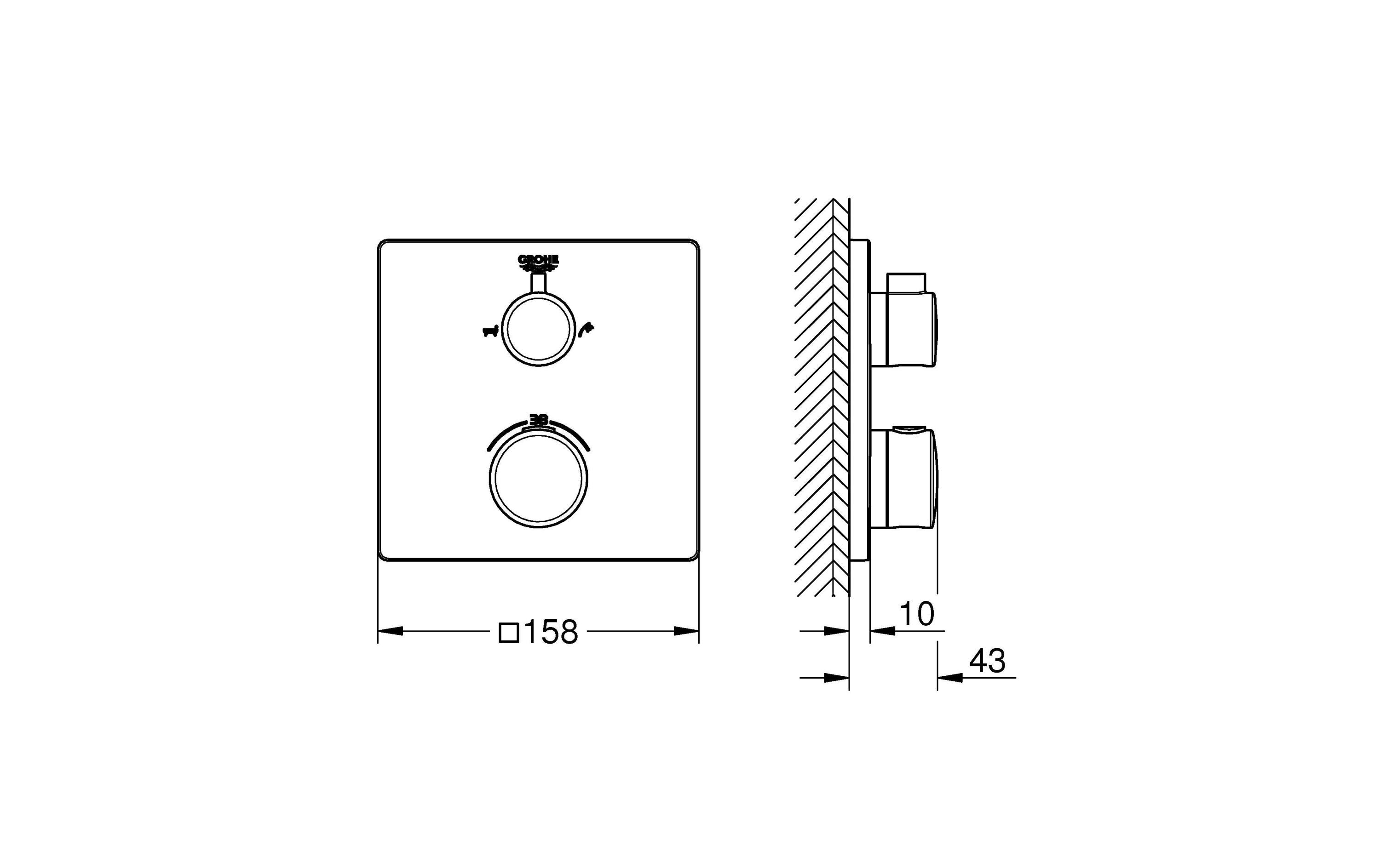 Badewannenarmatur Grohtherm 43 mm, Chrom<br>Wannenbatterie