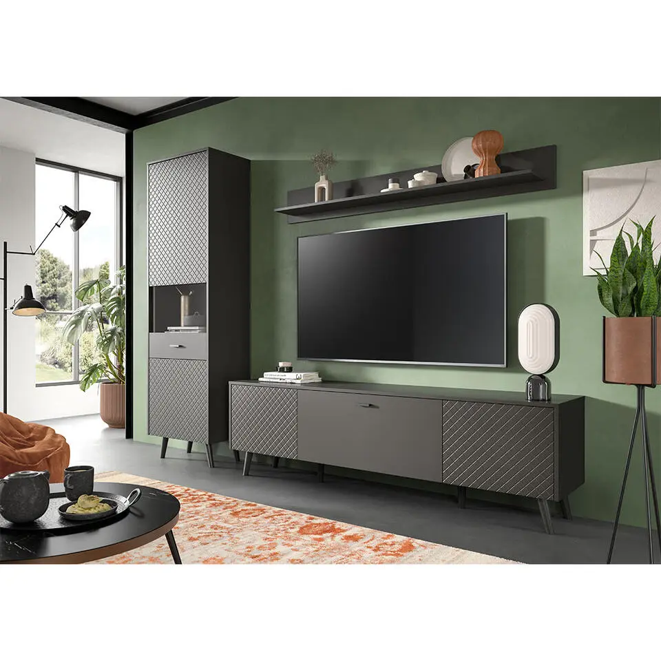 Hioshop Linea dressoir 2 deuren 1 klepdeur mat grijs