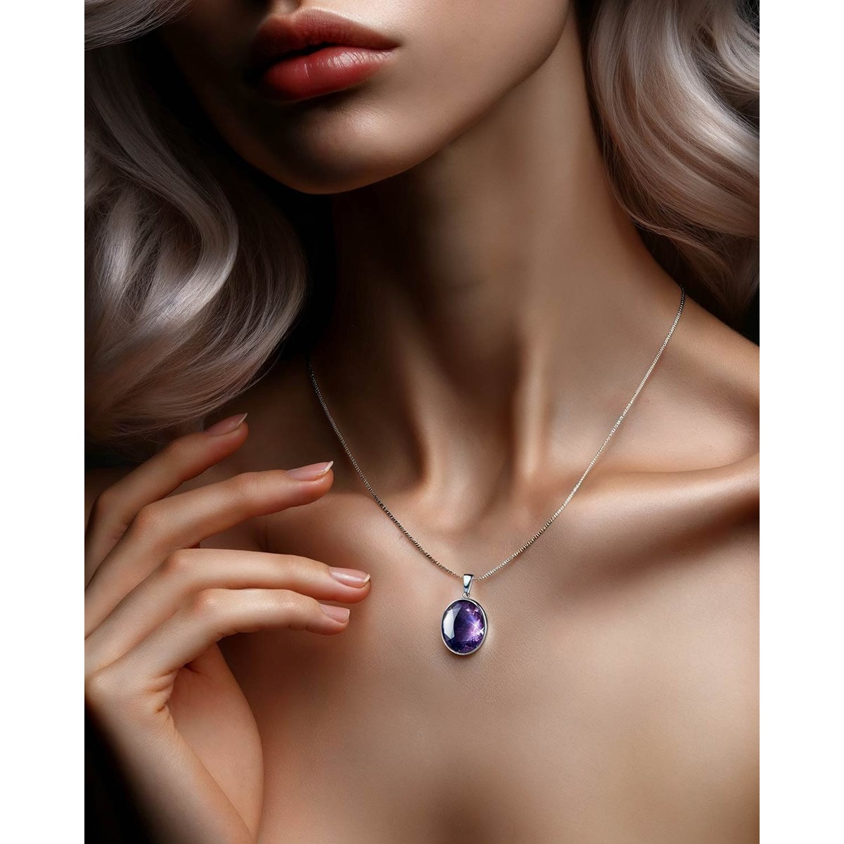 Pendentif Améthyste Ovale Serti en Argent 925 - Élégance Unique 25x20 mm | Aden Boutique