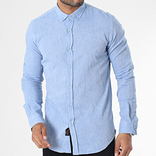 Chemise Manches Longues Bleu Chiné