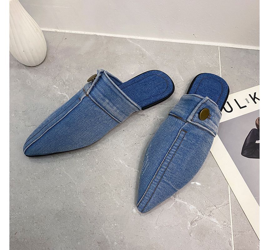 Asterisk - Puntige gewassen denim muiltjes