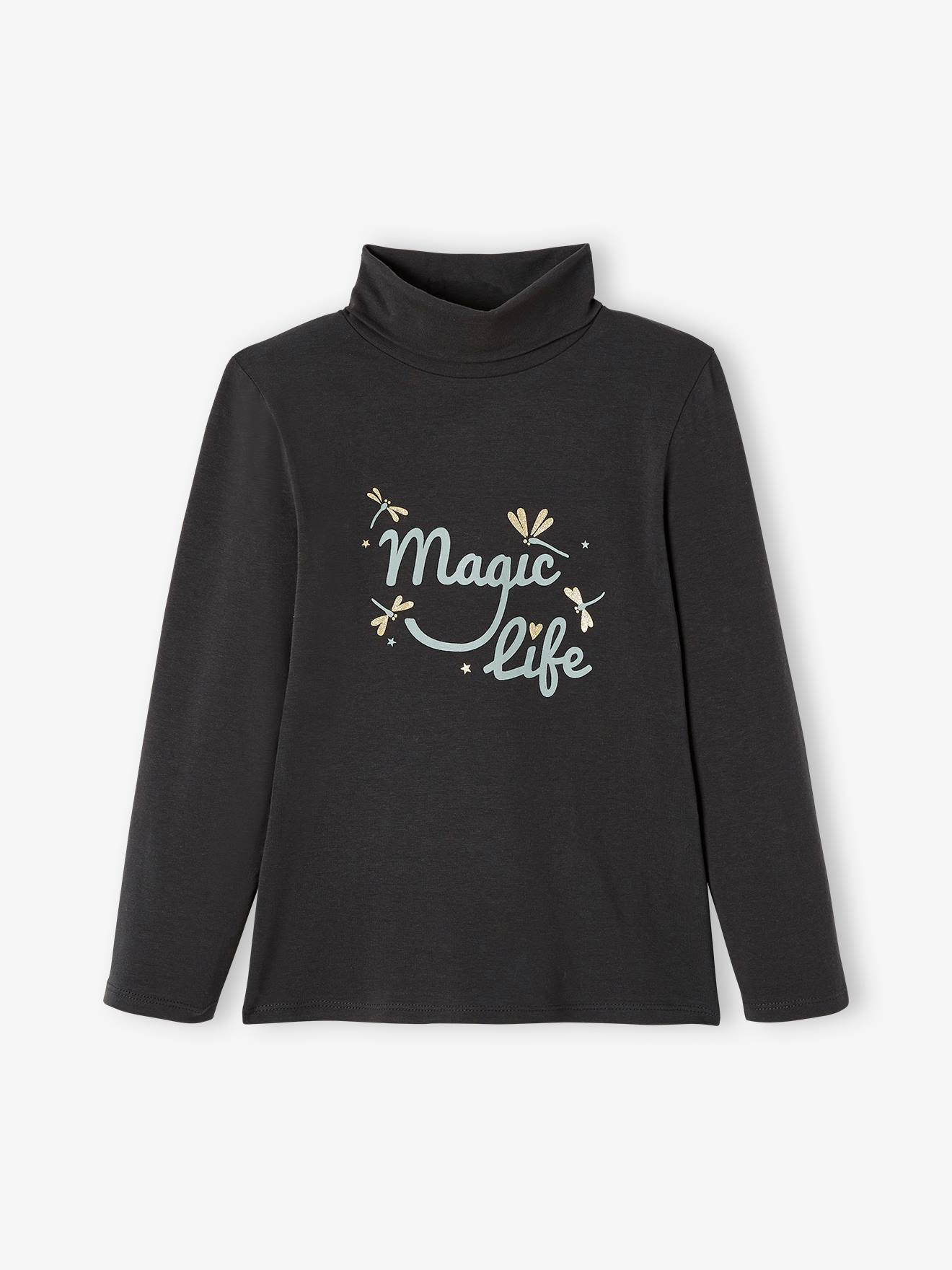 Conjunto de 3 camisetas de gola alta para meninas, cinza escuro bicolor/multicoloridas
