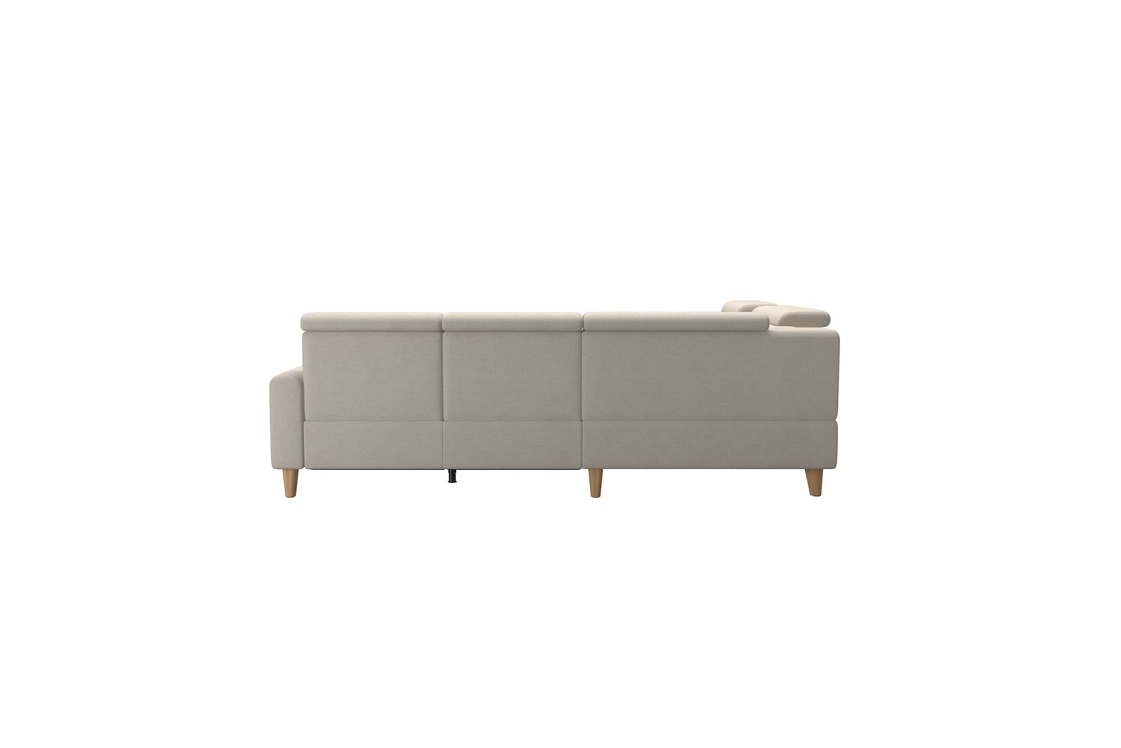 Anna C12 hjørnesofa (PCenterCMM) Tekstil Daisy Sand med A1 arm og eikbeisede skrå ben, 14 cm. (Power-Center-CornerManual-Manual)