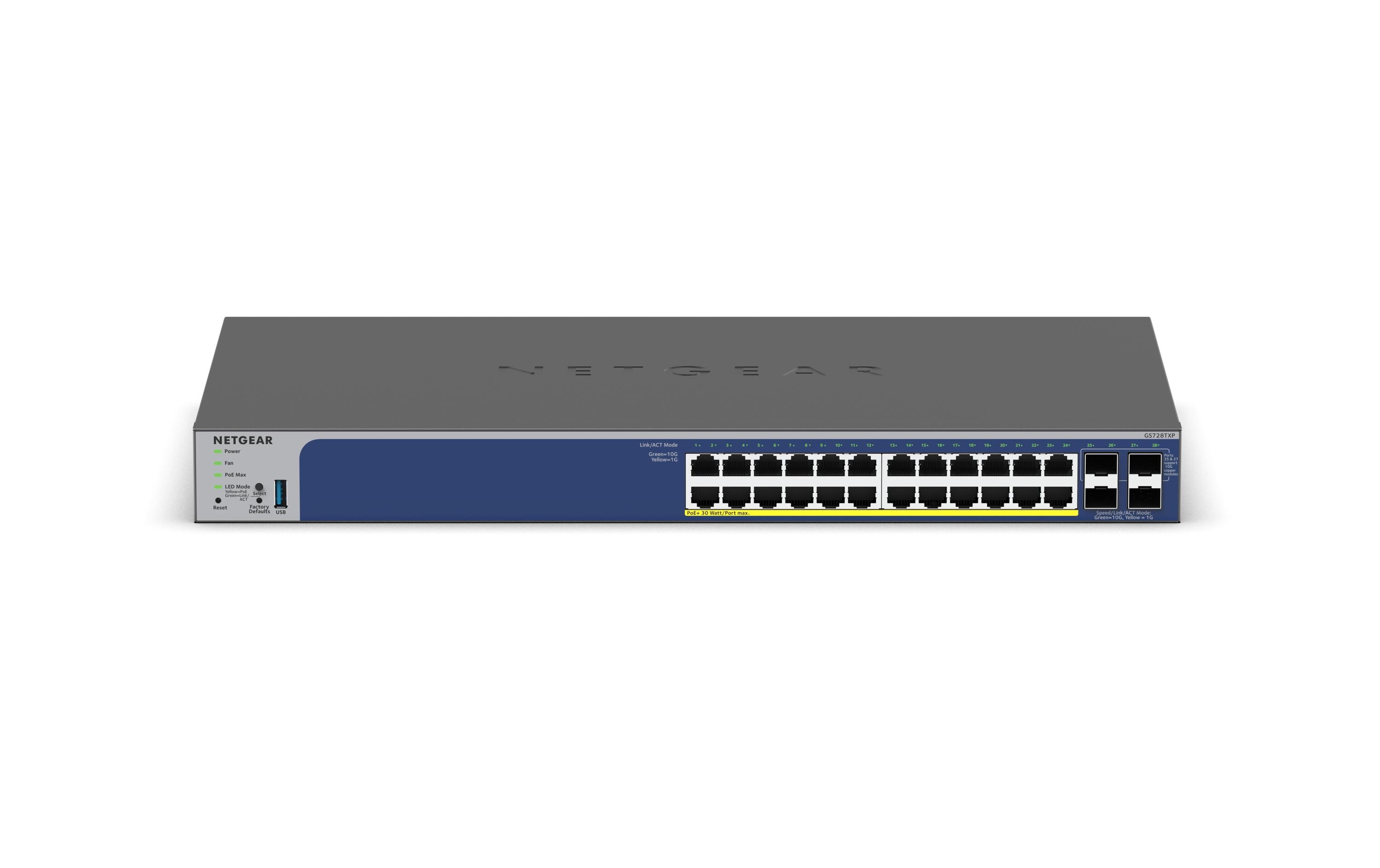 PoE+ Switch GS728TXPv3 28 Port<br>GS728TXPv3 - 24-Port Gigabit Ethernet PoE+ Smart Switch mit 4 10G SFP+ Ports