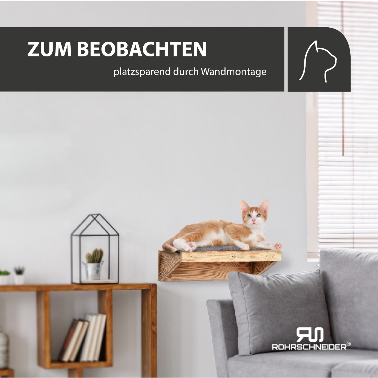 Rohrschneider ® Katzen Kletterstufe mit Kissen, Kletterwand-Element mit Gratis-Spielballset