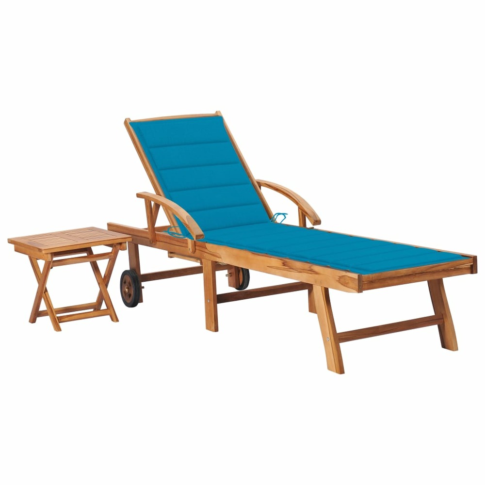Transat chaise longue bain de soleil lit de jardin terrasse meuble d'extérieur avec table et coussin bois de teck solide 02_0