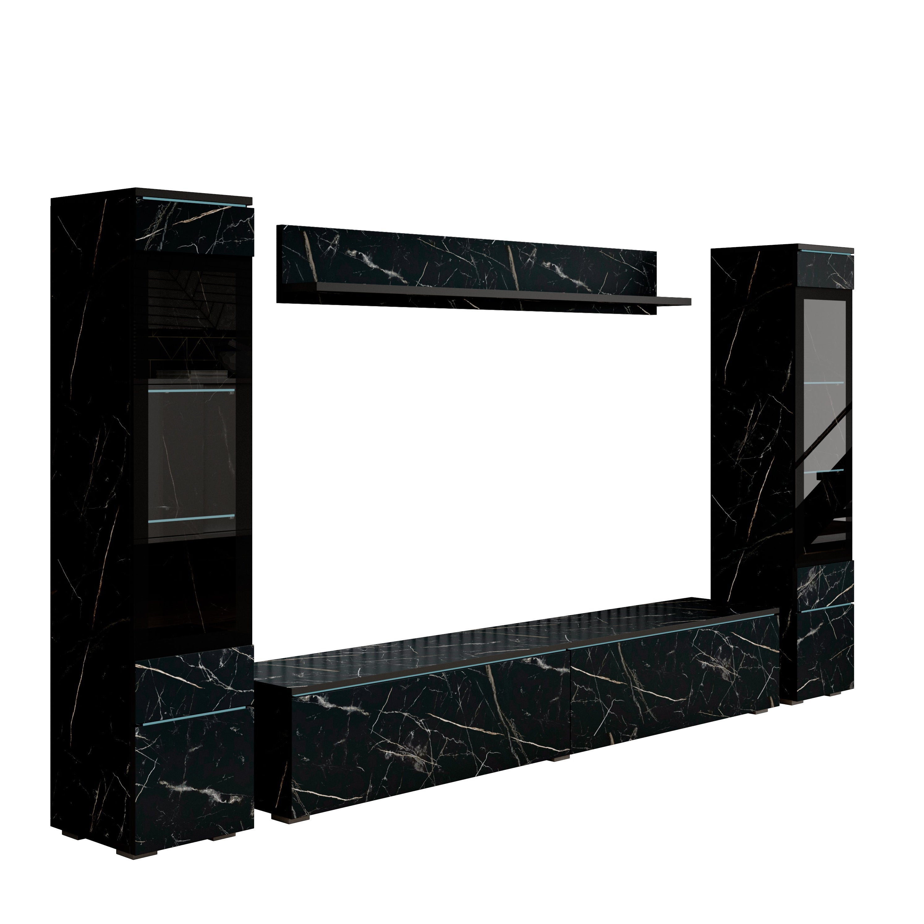 Variety - Wandmeubel - Zwart/marmerlook - 180x33x132 cm