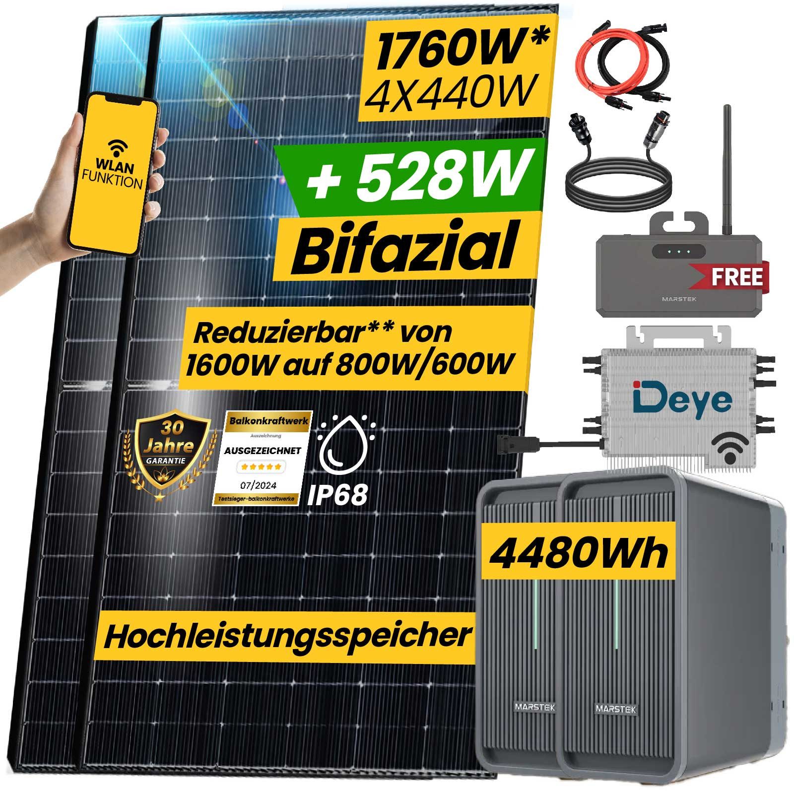 Epp All in one 1760W Balkonkraftwerk mit Speicher Komplettset 4,48 kWh Marstek B2500-D mit DEYE 1600W WIFI Wechselrichter