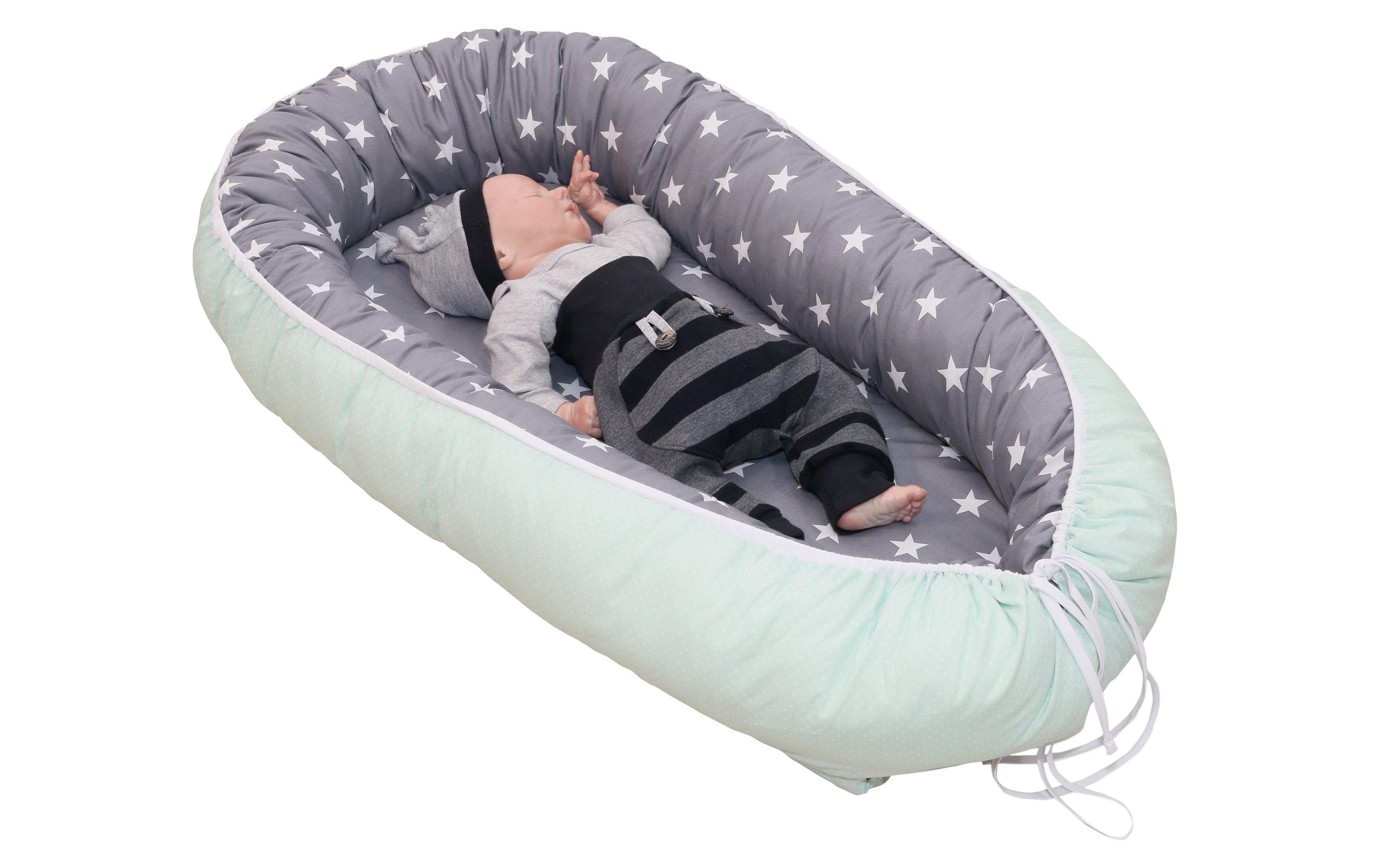 Babynest Sterne Mint/GrauBabynest mit Sternen, mint