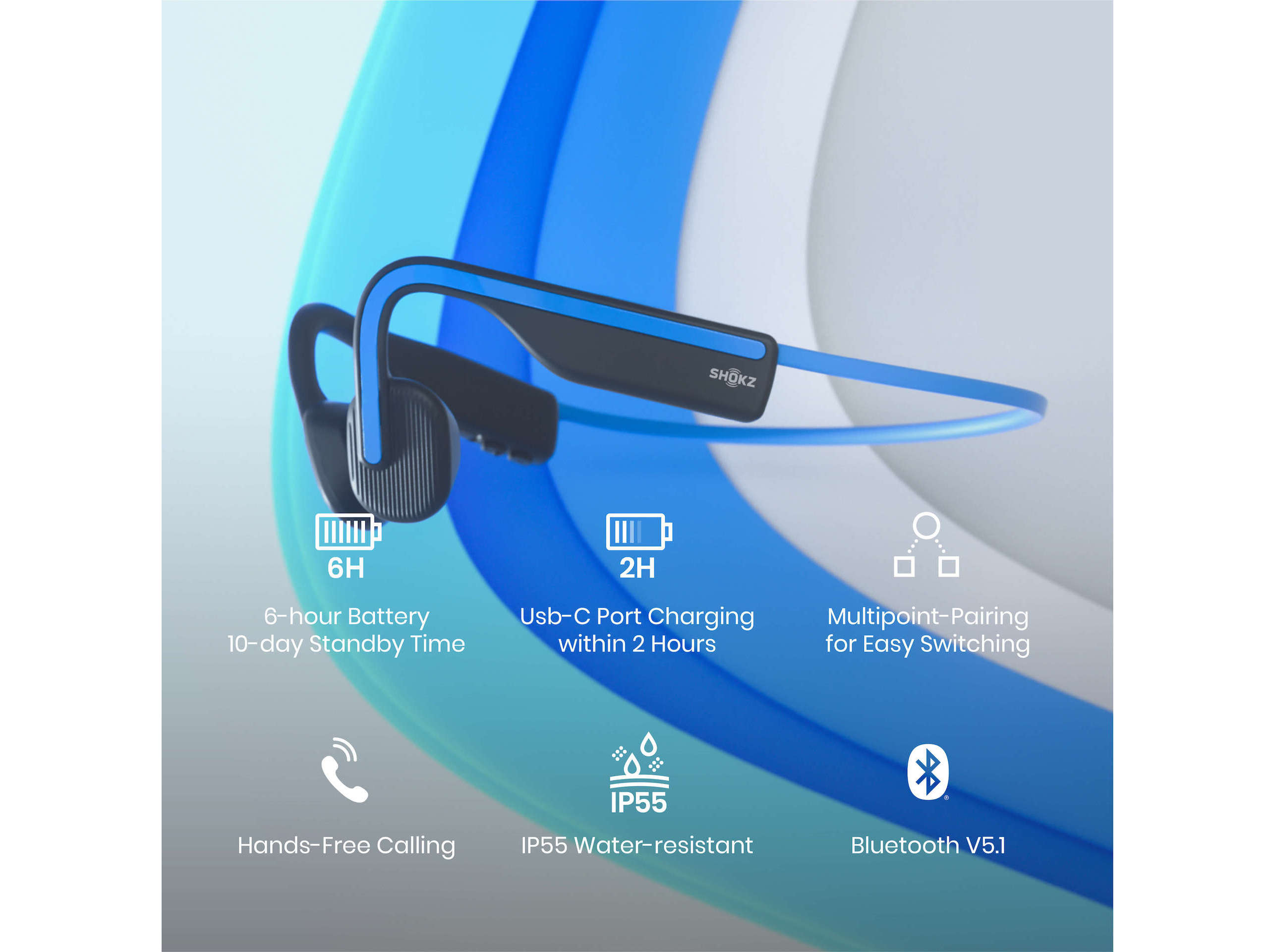 AUSCULTADORES DE CONDUÇÃO ÓSSEA SHOKZ OPENMOVE S661BL AZUL