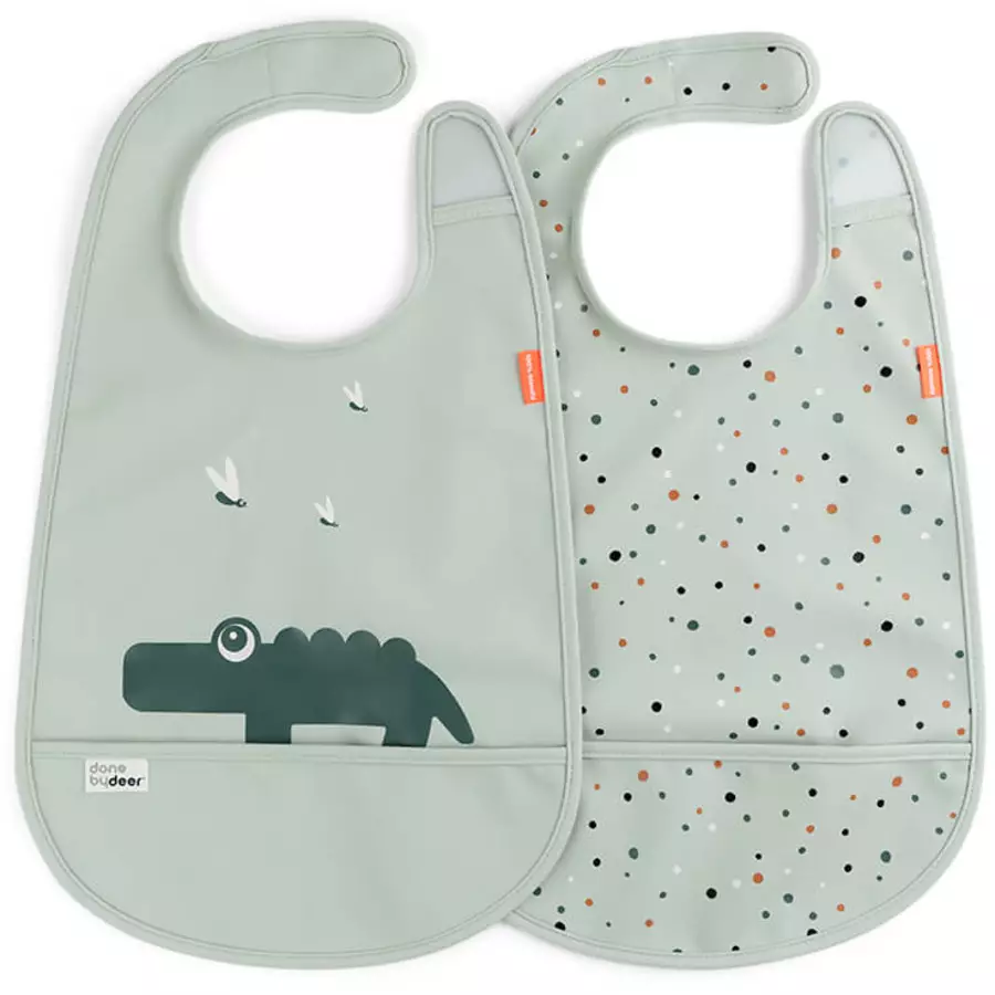 Done by Deer™ Lätzchen mit Klettverschluss 2er Pack Croco Grün