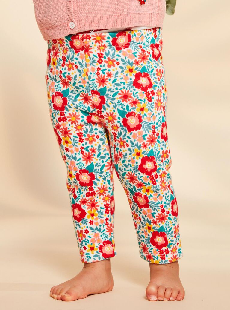 Legging écru à fleurs