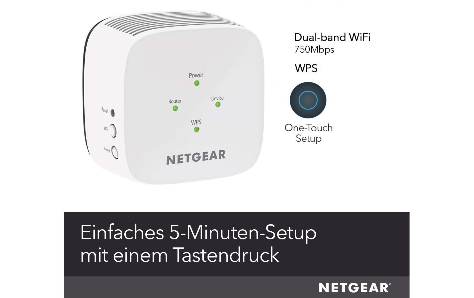 WLAN-Repeater EX3110Dual-Band WLAN-Repeater, 750 Mbps, Wandstecker, externe Antenne