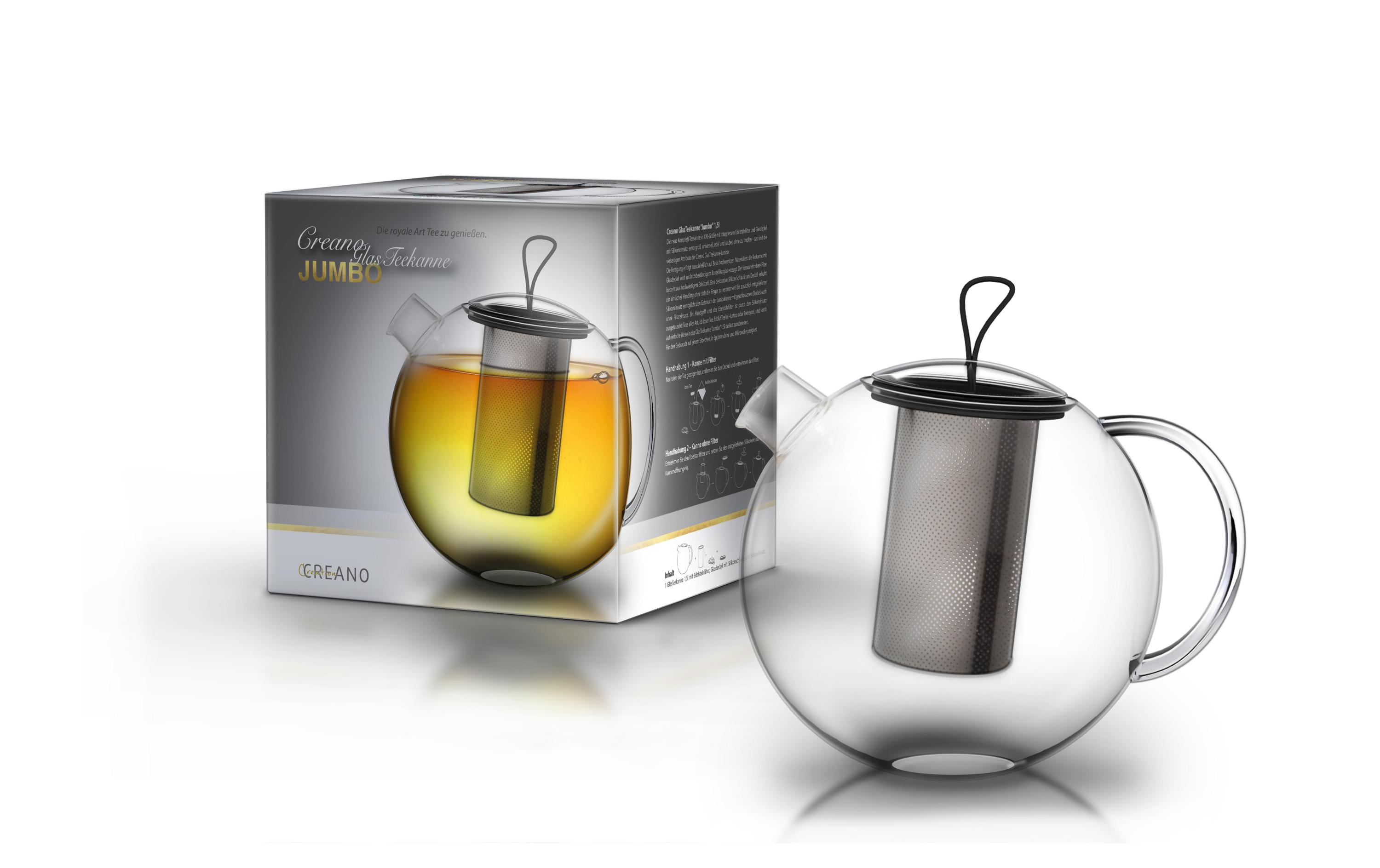 Teekanne Jumbo 1 l, TransparentGlas-Kanne aus hitzebeständigem Borosilikatglas