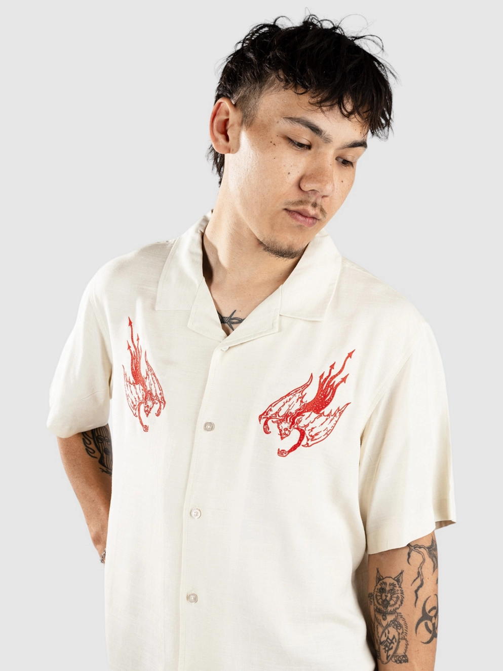 Welcome Hellion Embroidered Linen Shirt bone