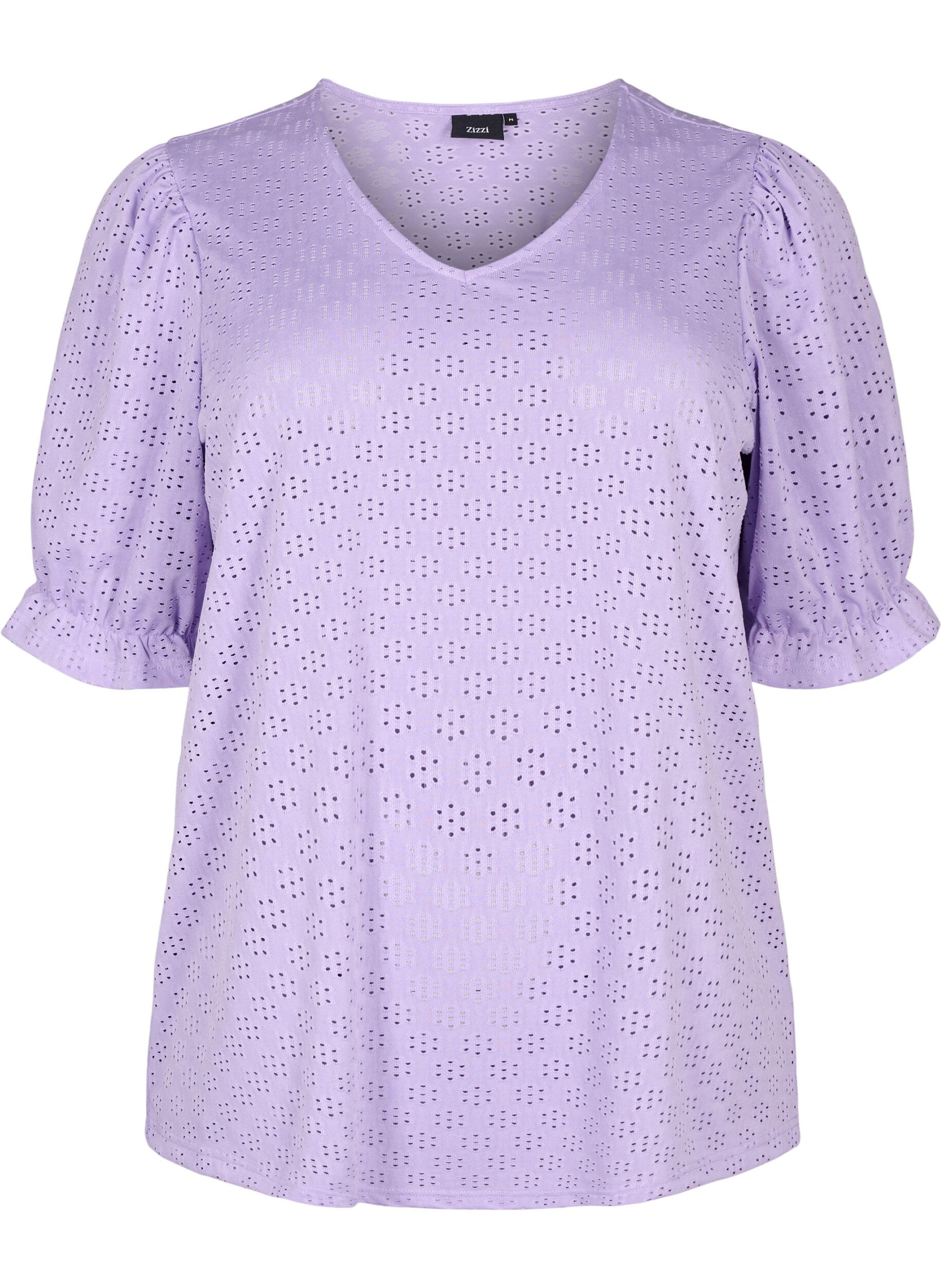 V-hals bluse med hulmønster