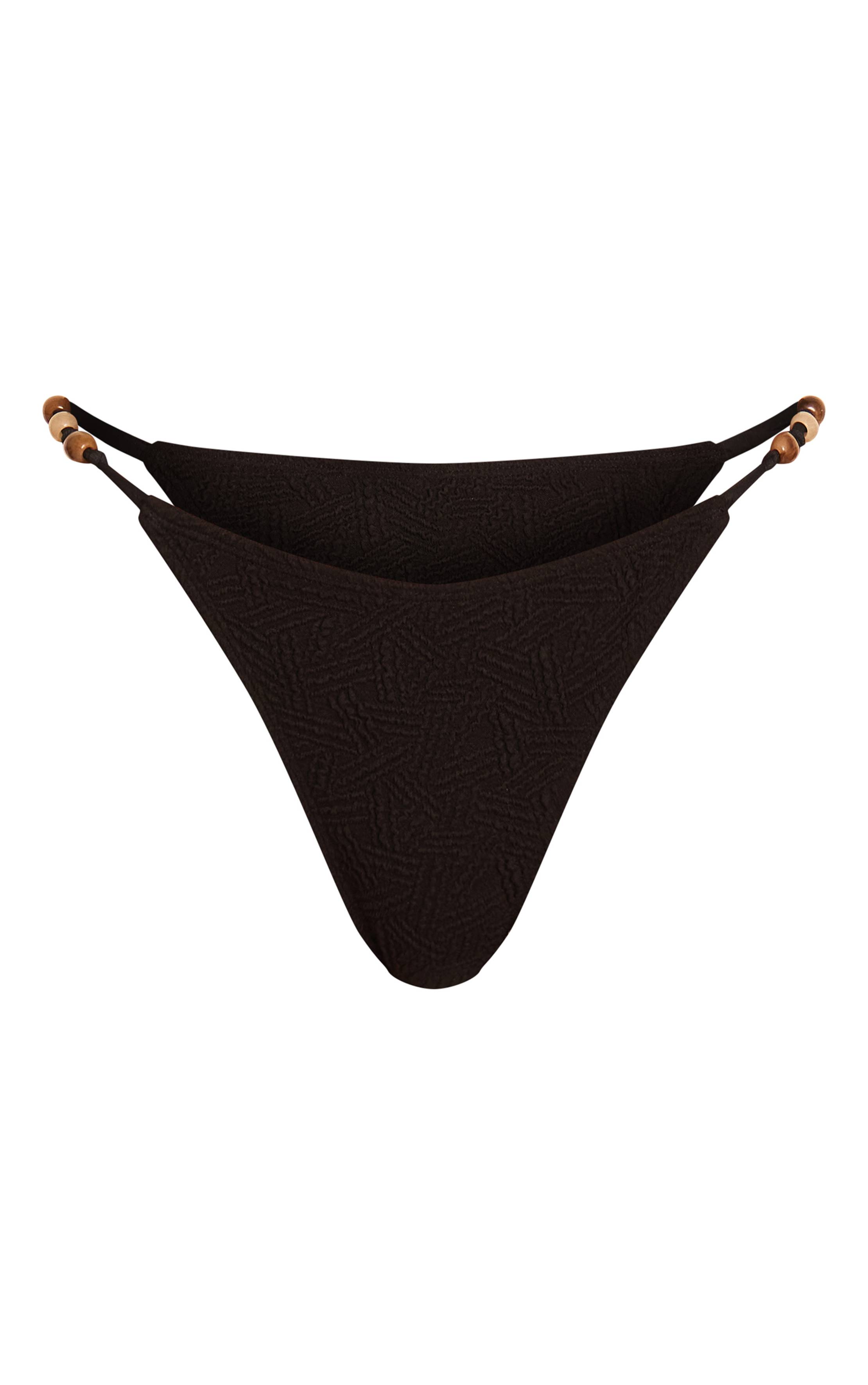 Noir Bas De Bikini Tanga À Bordure De Perles