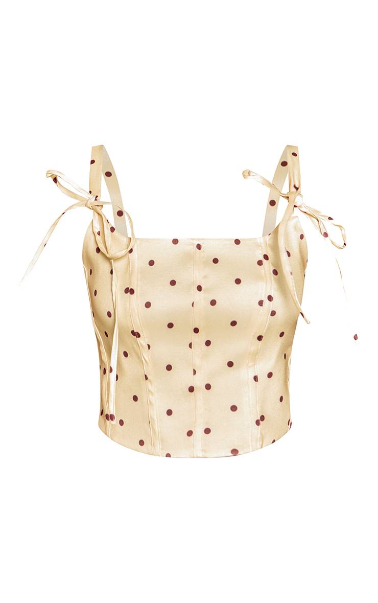 Citron Top Corset Court À Pois Avec Bretelles Nouées Petite