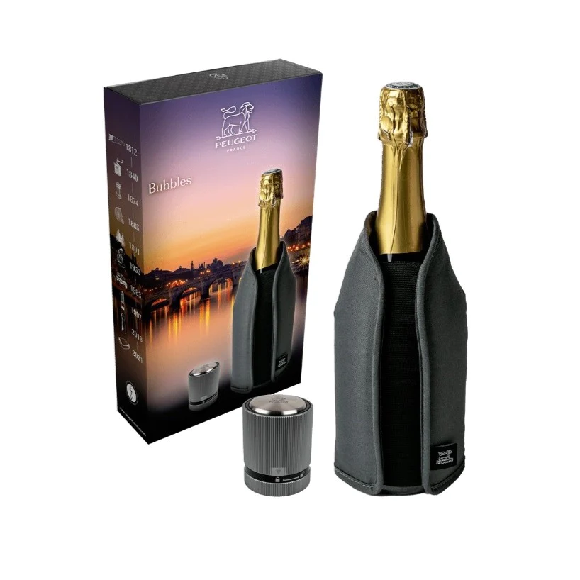 Coffret rafraichisseur Frizz gris et bouchon à champagne Line carbone