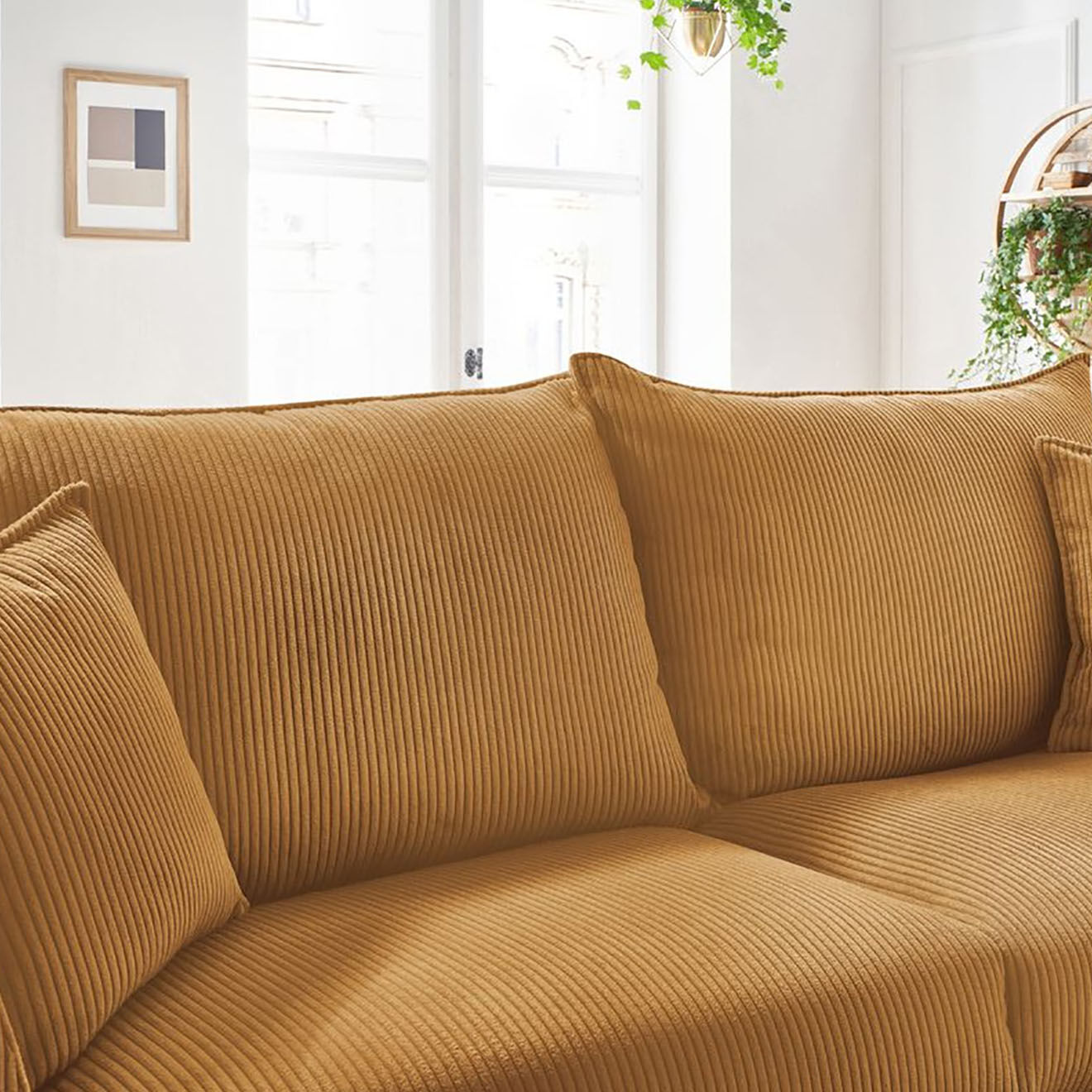 Bobochic Canapé droit convertible express en Velours côtelé 3 places Augustin jaune - 205x96x97 cm