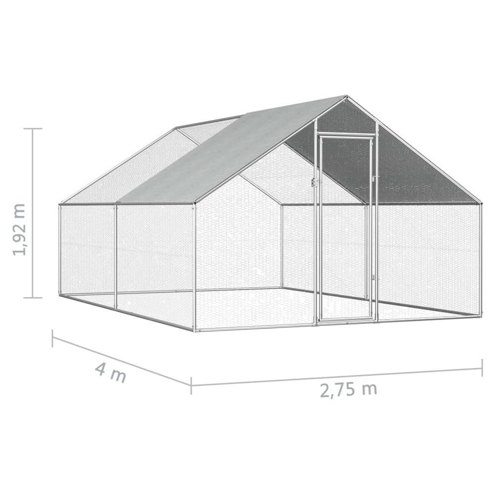 Poulailler d'extérieur 2,75 x 4 x 1,92 m acier galvanisé toit en pe