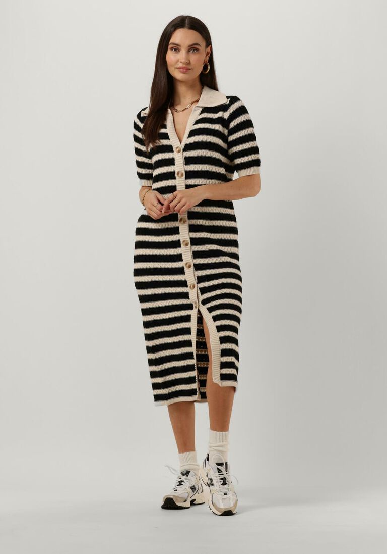 Y.A.S. zwarte y.a.s. midi jurk yascroc ss midi knit dress