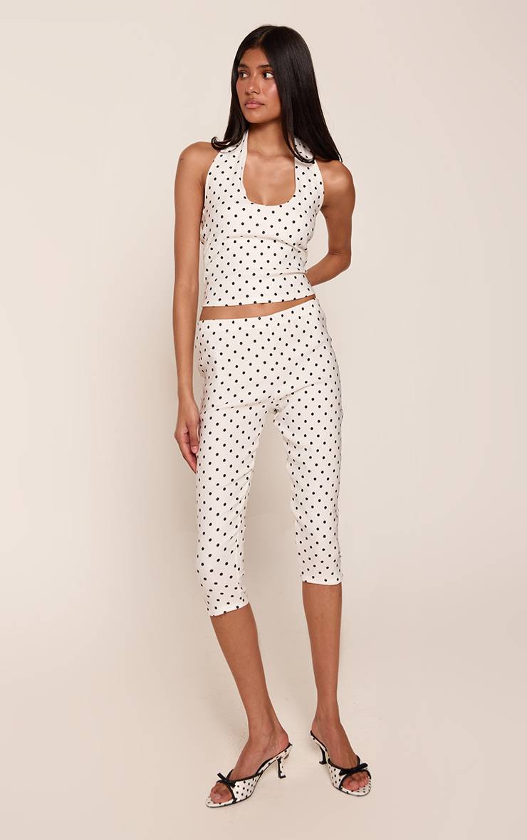 Blanc Ensemble Coordonné Pantalon Capri À Pois