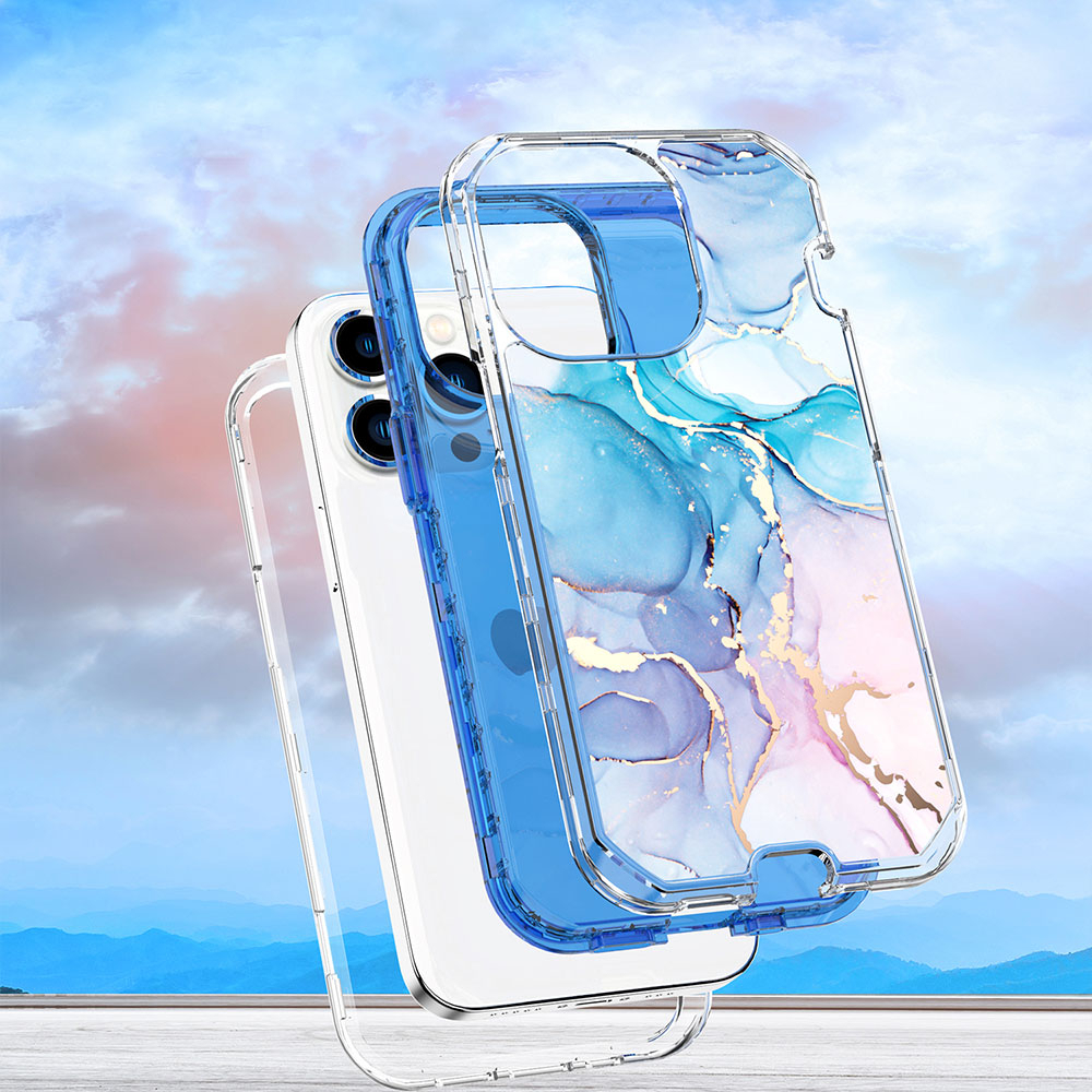 iPhone 14 Pro Hybrid Hülle TPU Bumper mit Acryl Rückseite im Marble Marmor Design - Style 5