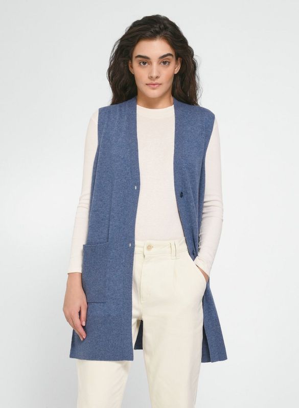 Lang mouwloos vest V-hals Van include blauw