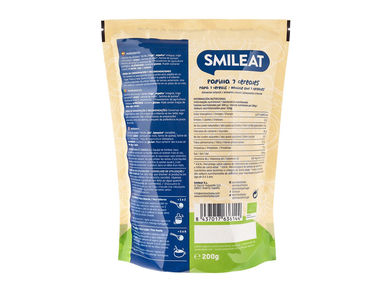 FARINHA NÃO LÁCTEA SMILEAT BIO 7 CEREAIS 200G