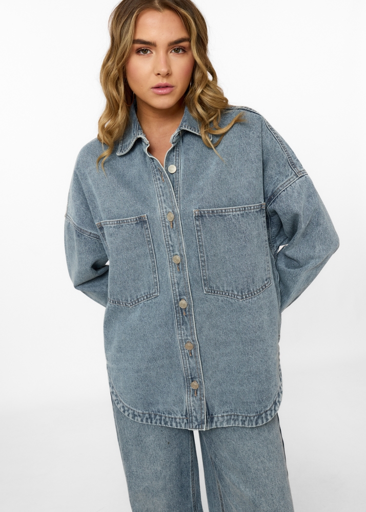 Oversized denim blouse sea blauw