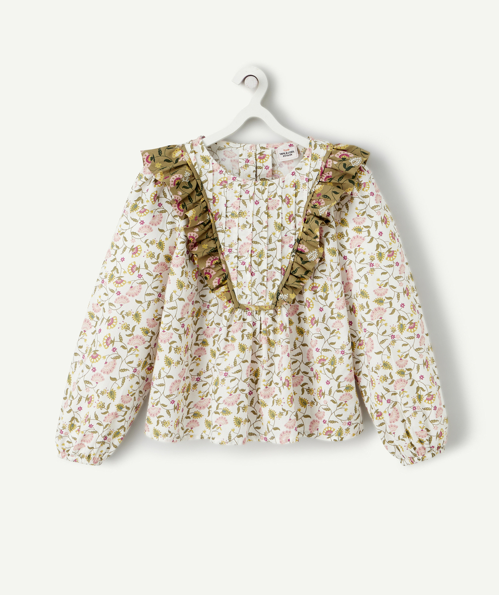 BLOUSE FILLE EN COTON IMPRIMÉE FLORAL ET VOLANTÉE