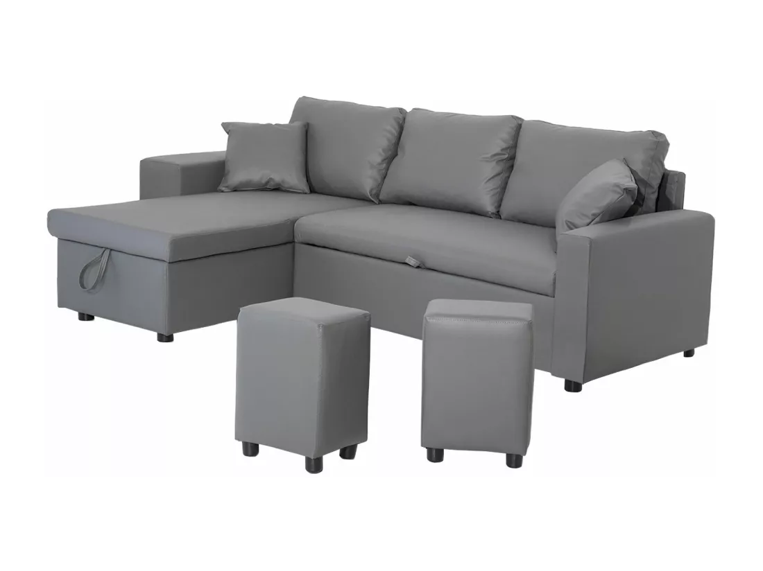 Canapé d'angle convertible TONY 3 places gris - HAPPY GARDEN