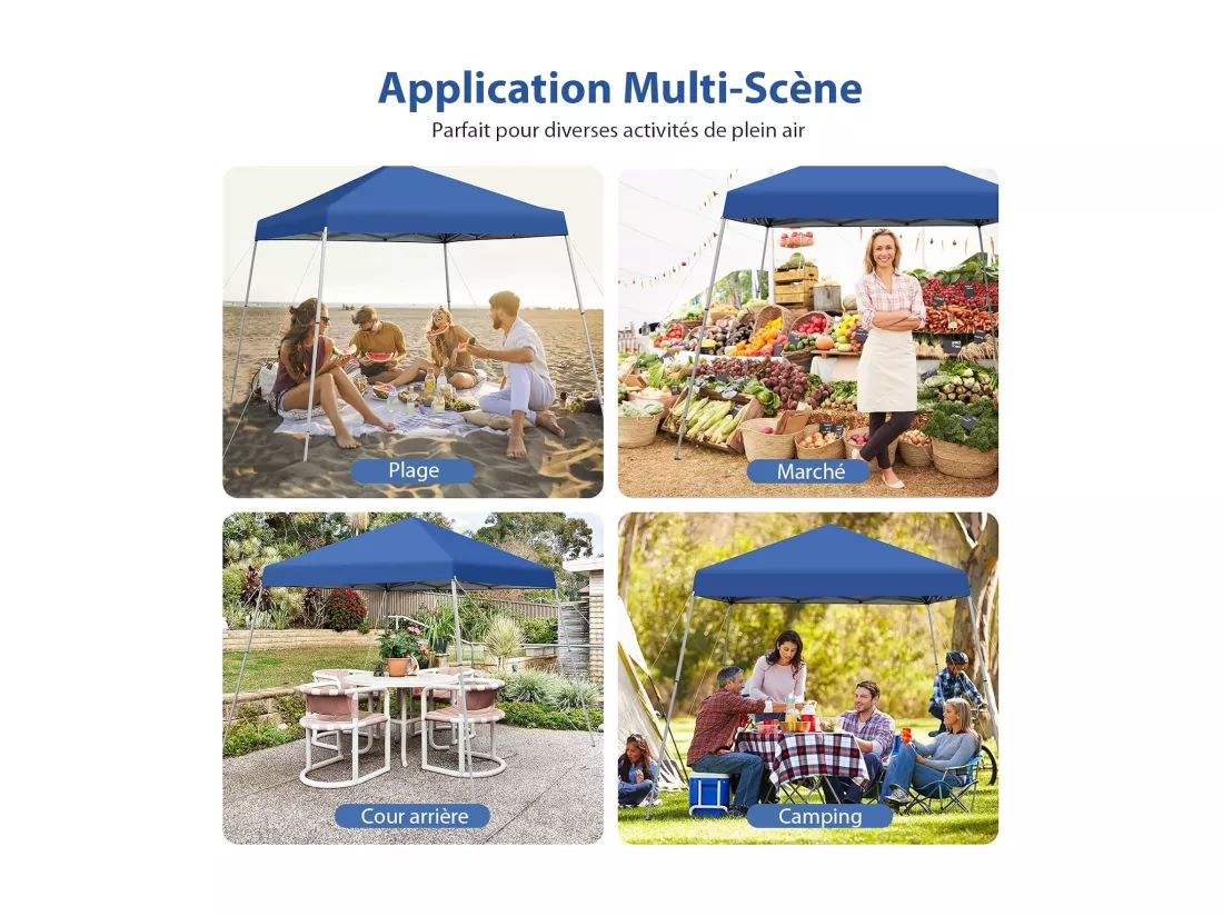 Tonnelle de Jardin Instantanée Pliable 3x3m/Tente de Jardin 3 Hauteurs Réglable Sac avec Sangles Anti-UV 50+ Imperméable pour Marché Patio CamBoisg Bleu