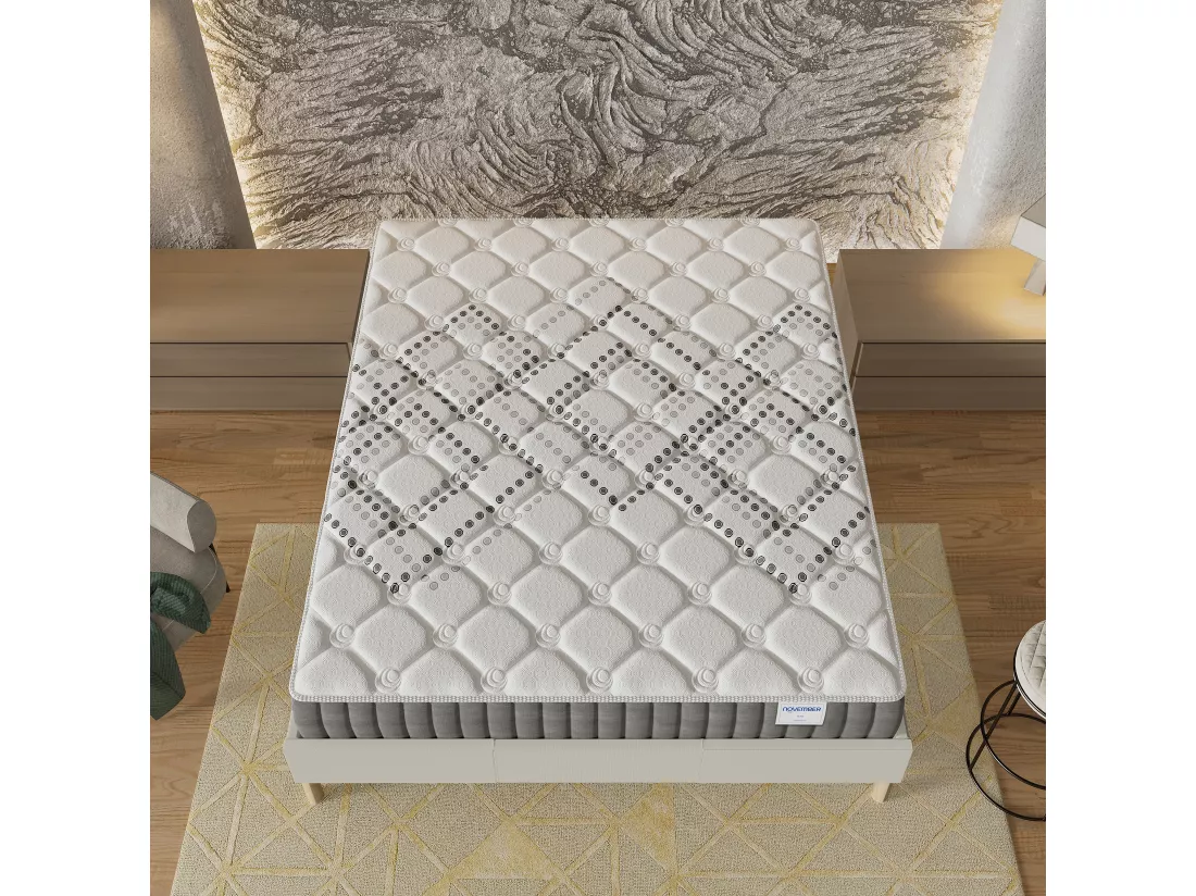 Matelas Eliha 140x190cm - Technologie Hybrid: Ressorts ensachés + Mousse HDensité-Épaisseur 20cm-Soutien Tonique Parfait & indépendance de Couchage-Label SANITIZED