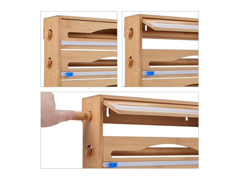 relaxdays Folienschneider 3 in 1 Natur Folienorganizer für Wand und Schublade