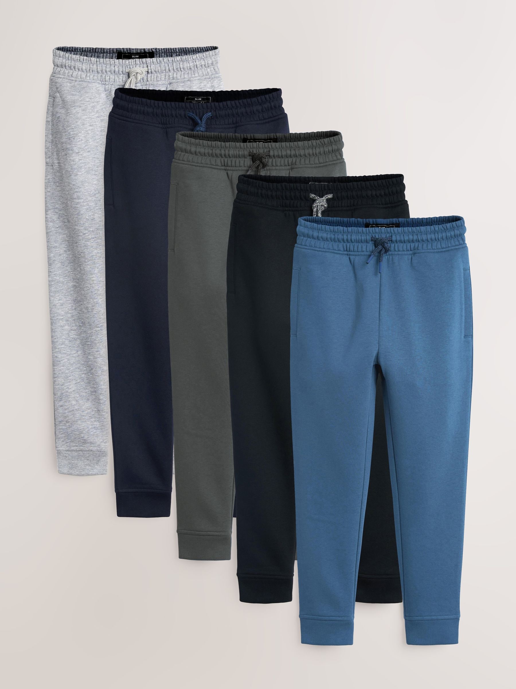 Blauw/grijs/zwart - Basic joggingbroeken, set van 5 (3-16jaar)