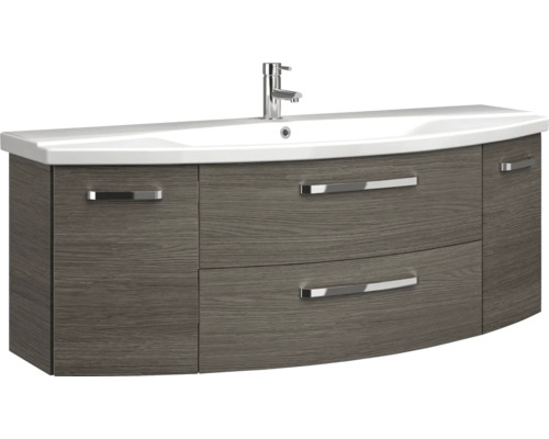 3-delige badkamermeubelset Pelipal xpressline 4010 BxHxD 144 x 200 x 49,5 cm, fronten in grafietstructuur (horizontaal patroon), met witte keramische wastafel en keramische badmeubel, wastafelkast, spiegelkast met LED-verlichting, chromen grepen, 401