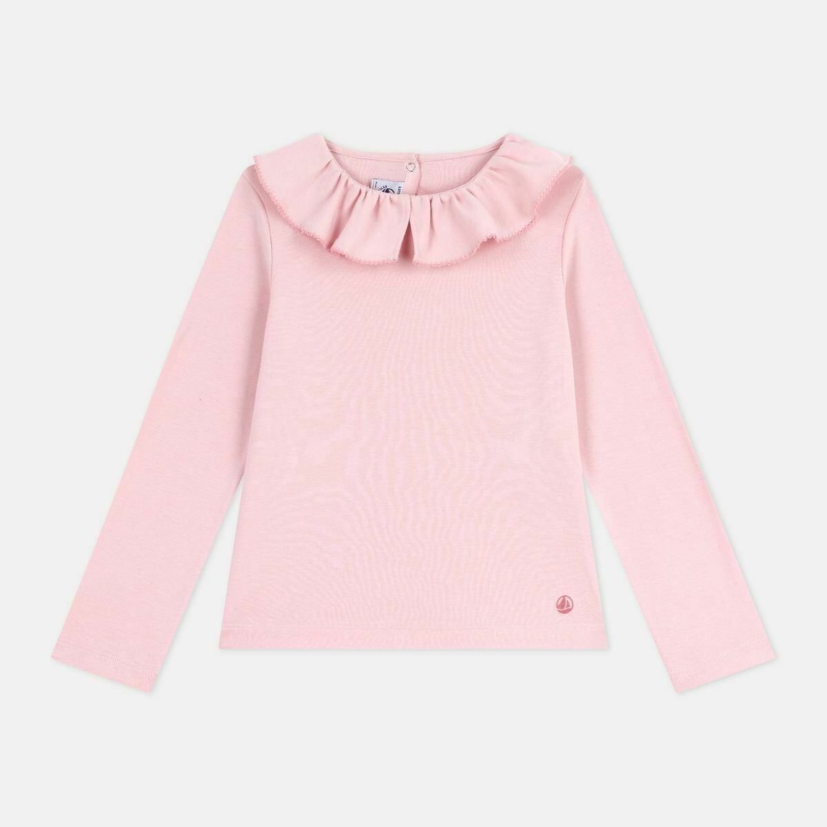 PETIT BATEAU<br>Camiseta de algodão de manga comprida com gola franzida