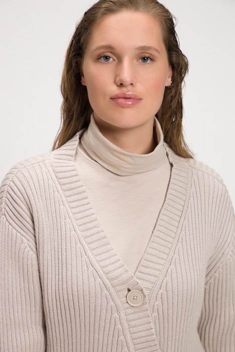 Strickjacke, Rippstrick, V-Ausschnitt, Biobaumwolle