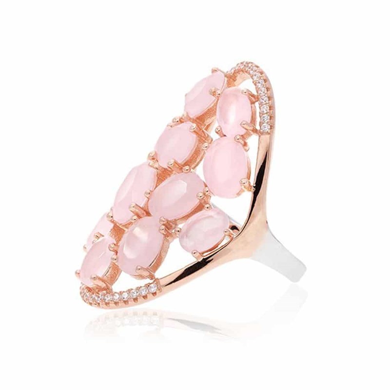 Bague Argent Rose Asymétrique Pierres Rose