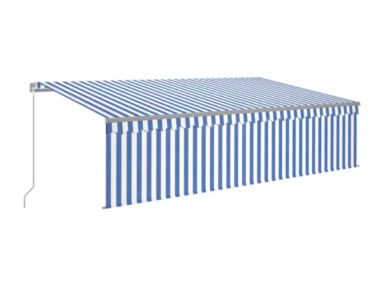 Auvent rétractable manuel avec store et LED 5x3 m Bleu et blanc