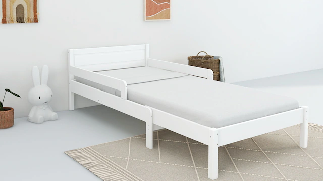 GOODproduct Kinderbett »Hero, Massivholzbett, ausziehbar von 140 bis 200 cm, FSC®« 90cm Breite, 140-200cm Liegefläche,  massive Kiefer, mit Lattenrost, zeitlose Optik,  Rausfallschutz