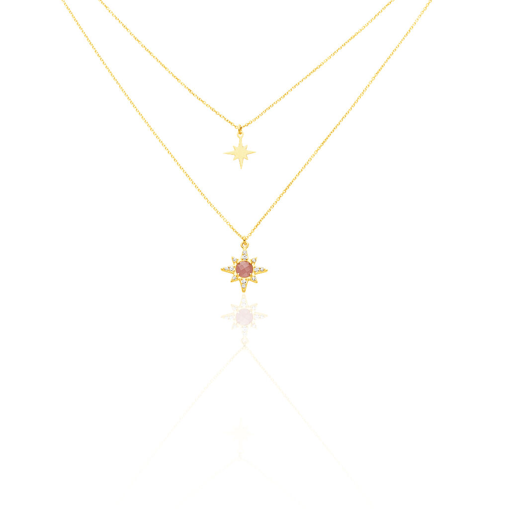 Collier Terrie Or Jaune Calcedoine Et Oxyde De Zirconium