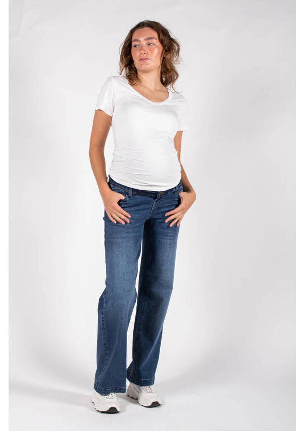 LOVE2WAIT low waist zwangerschaps wide leg jeans stonewashed